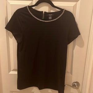 Black jeweled neck top that would be great for work and transition to evening